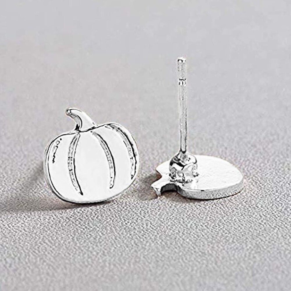 Pumpkin Jewelry Set for Women Silver Gold Pumpkin Necklace Stud Earrings Autumn - Picture 7 of 7